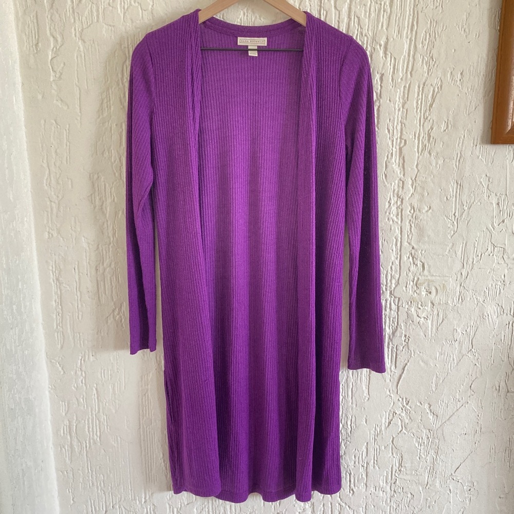 Dana Buchman Purple Longline Long Sleeve Open Cardigan Size Small